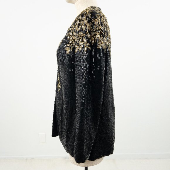 Vintage 80s S/M Vine Bedazzled Sequin Blazer Black - Picture 6 of 7